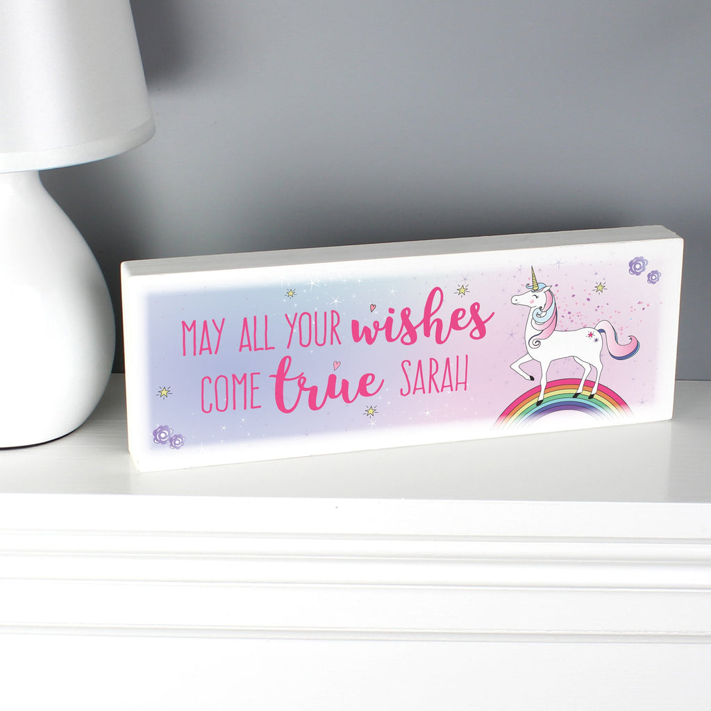 Personalised Unicorn Wooden Block Sign