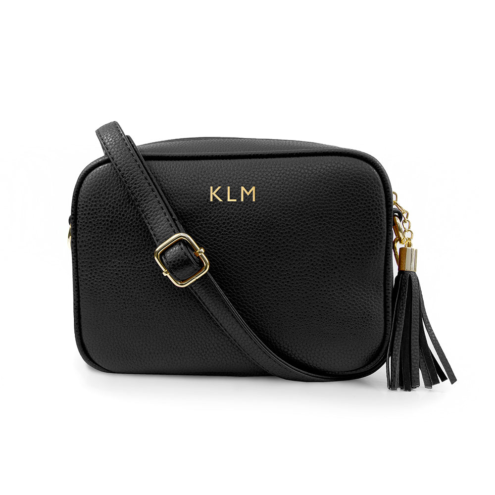Personalised Personalised Vegan Leather Crossbody Bag in Black