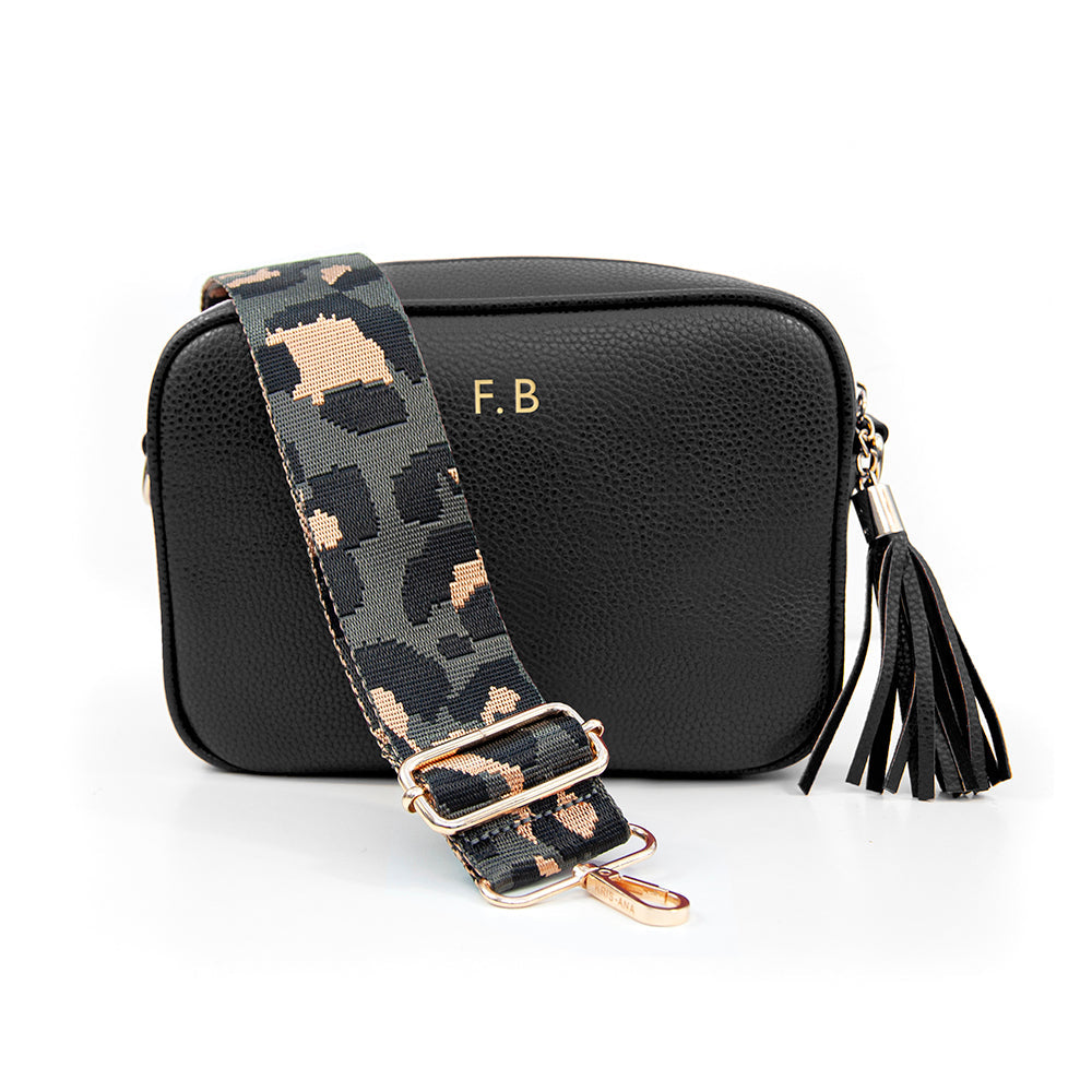 Personalised Personalised Vegan Leather Crossbody Bag in Black