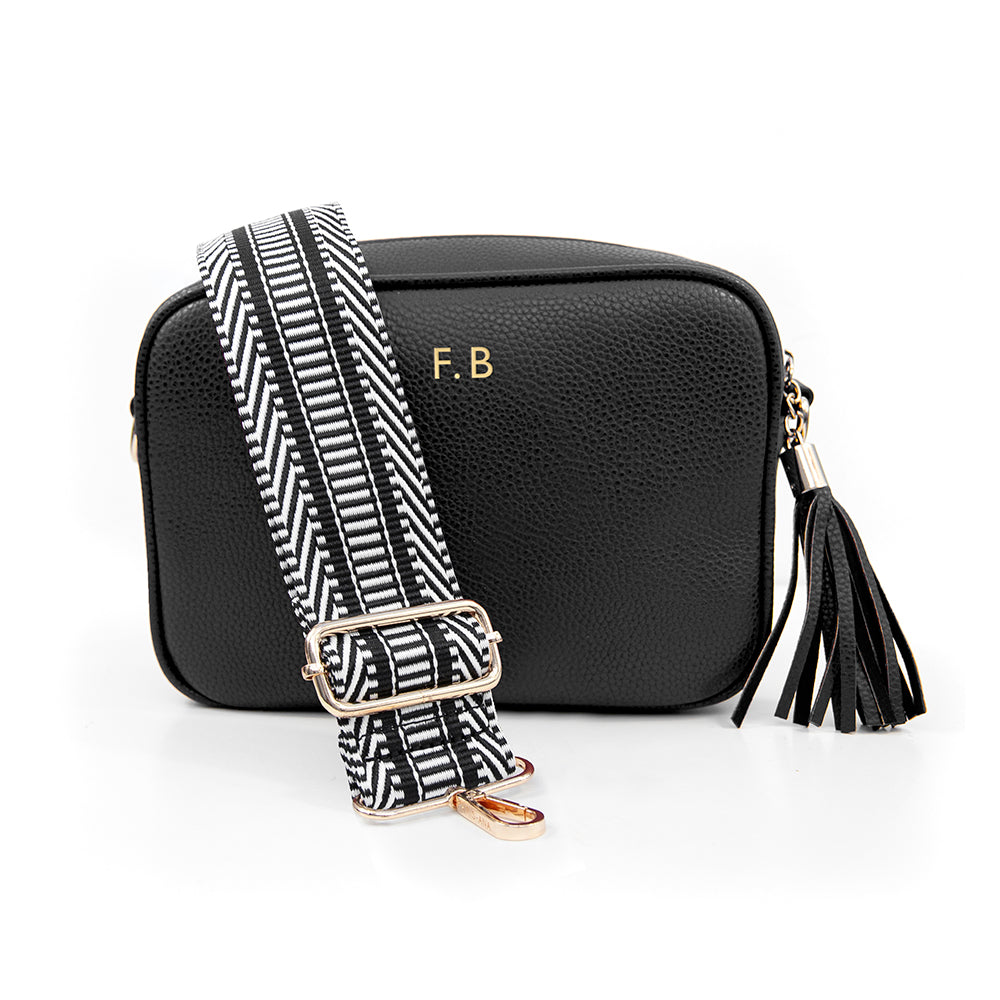 Personalised Personalised Vegan Leather Crossbody Bag in Black