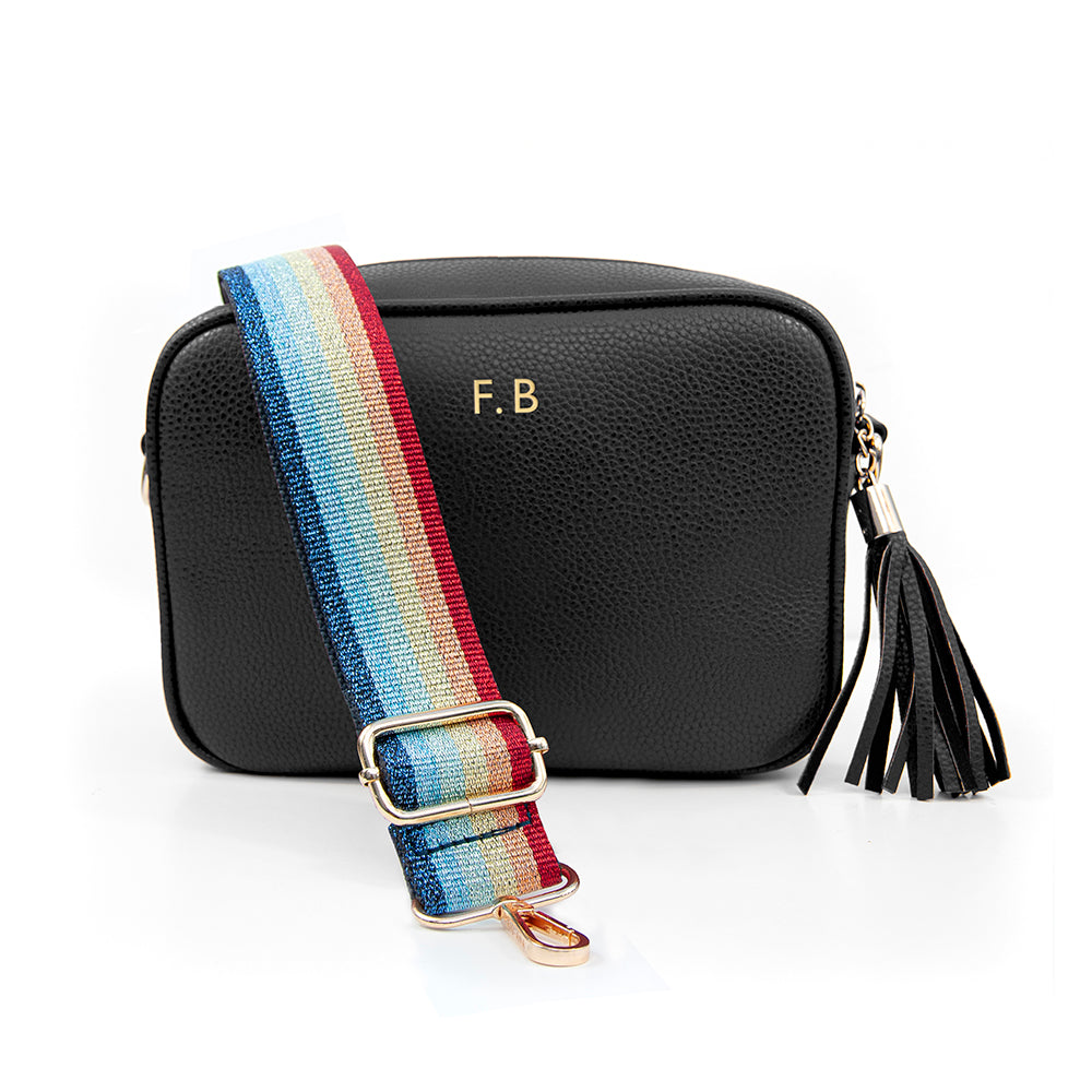 Personalised Personalised Vegan Leather Crossbody Bag in Black