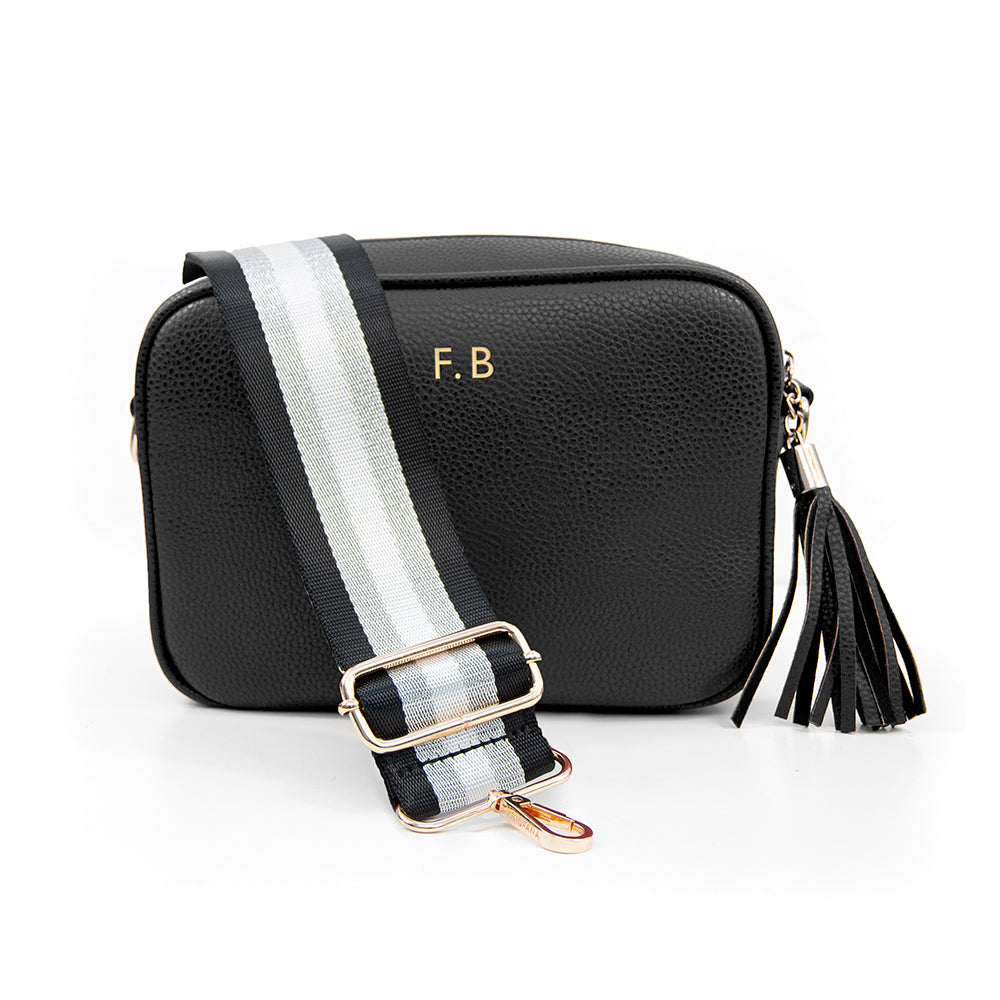 Personalised Personalised Vegan Leather Crossbody Bag in Black