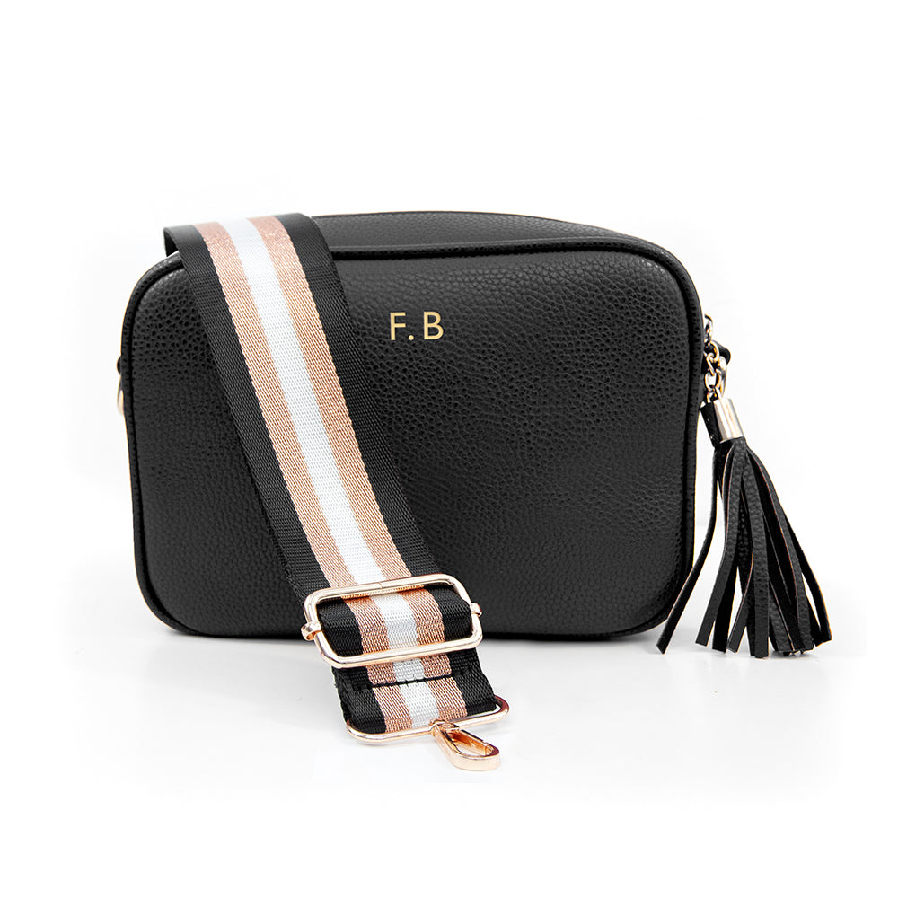 Personalised Personalised Vegan Leather Crossbody Bag in Black
