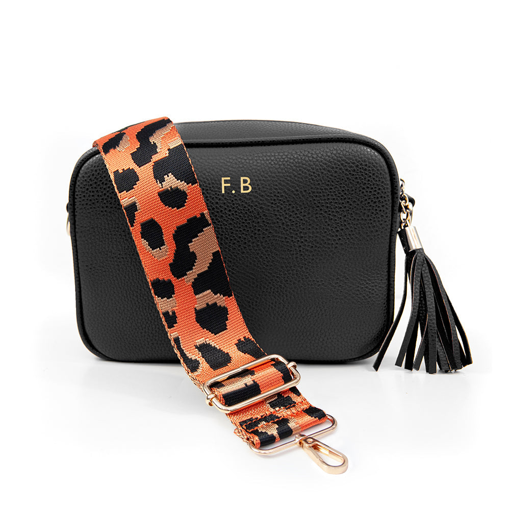 Personalised Personalised Vegan Leather Crossbody Bag in Black