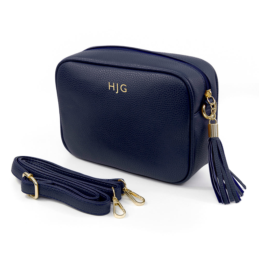 Personalised Personalised Vegan Leather Crossbody Bag in Navy