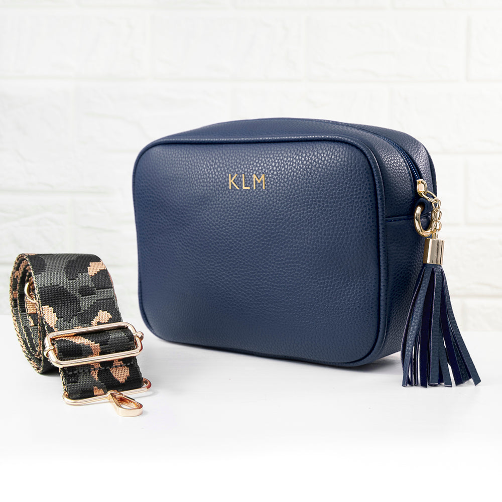 Personalised Personalised Vegan Leather Crossbody Bag in Navy