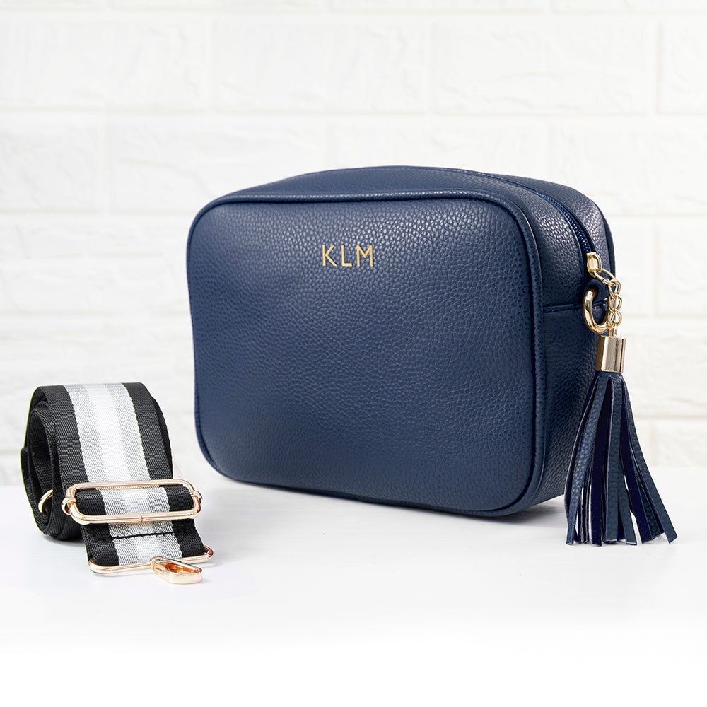 Personalised Personalised Vegan Leather Crossbody Bag in Navy