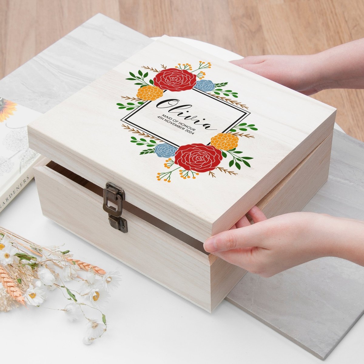 Personalised Vibrant Flower Frame Bridesmaid Box