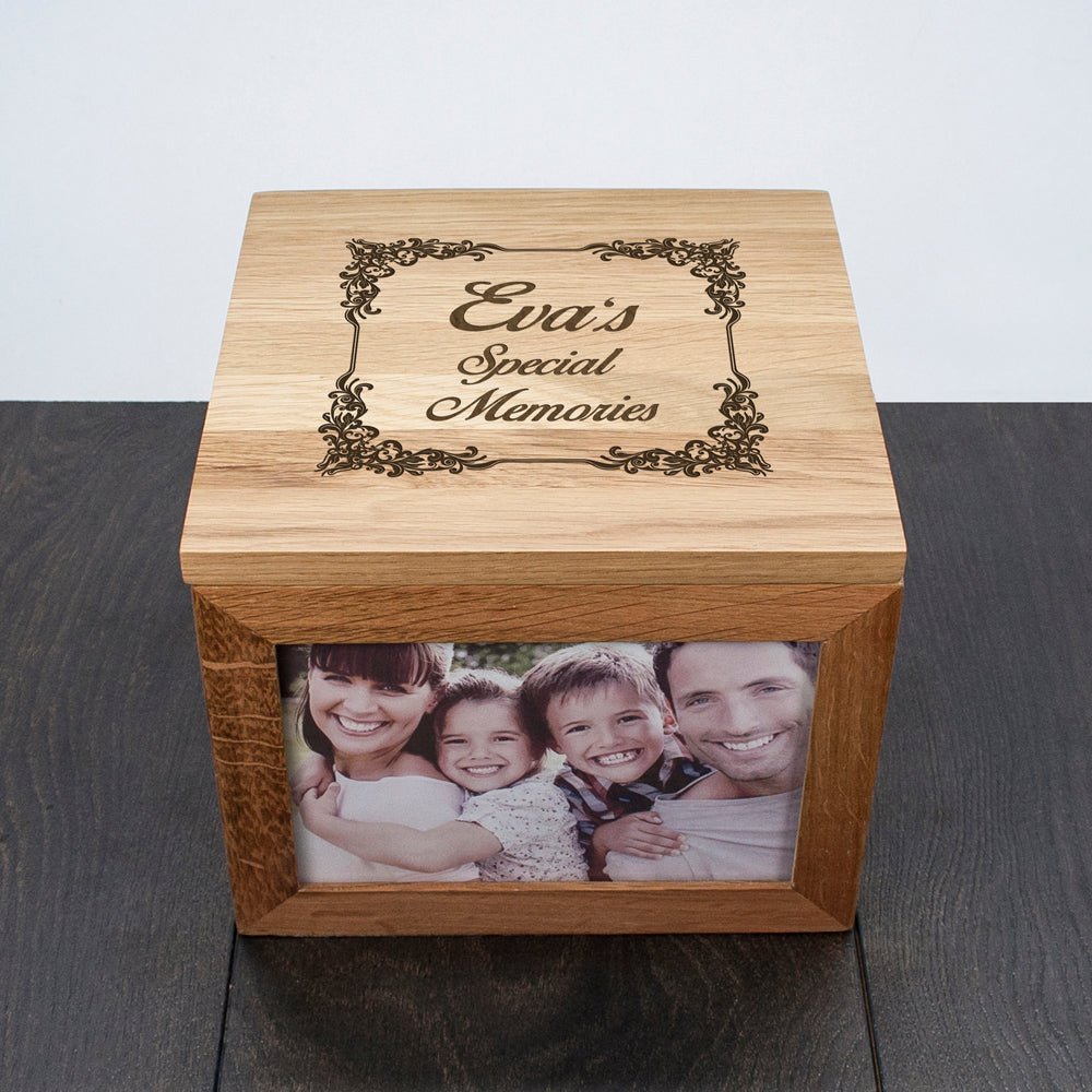 Personalised Vintage Style Special Memories Oak Photo Keepsake Box