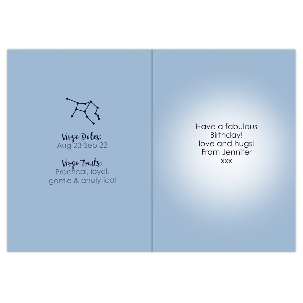 Personalised Virgo Zodiac Star Sign Card (August 23rd - September 22nd)