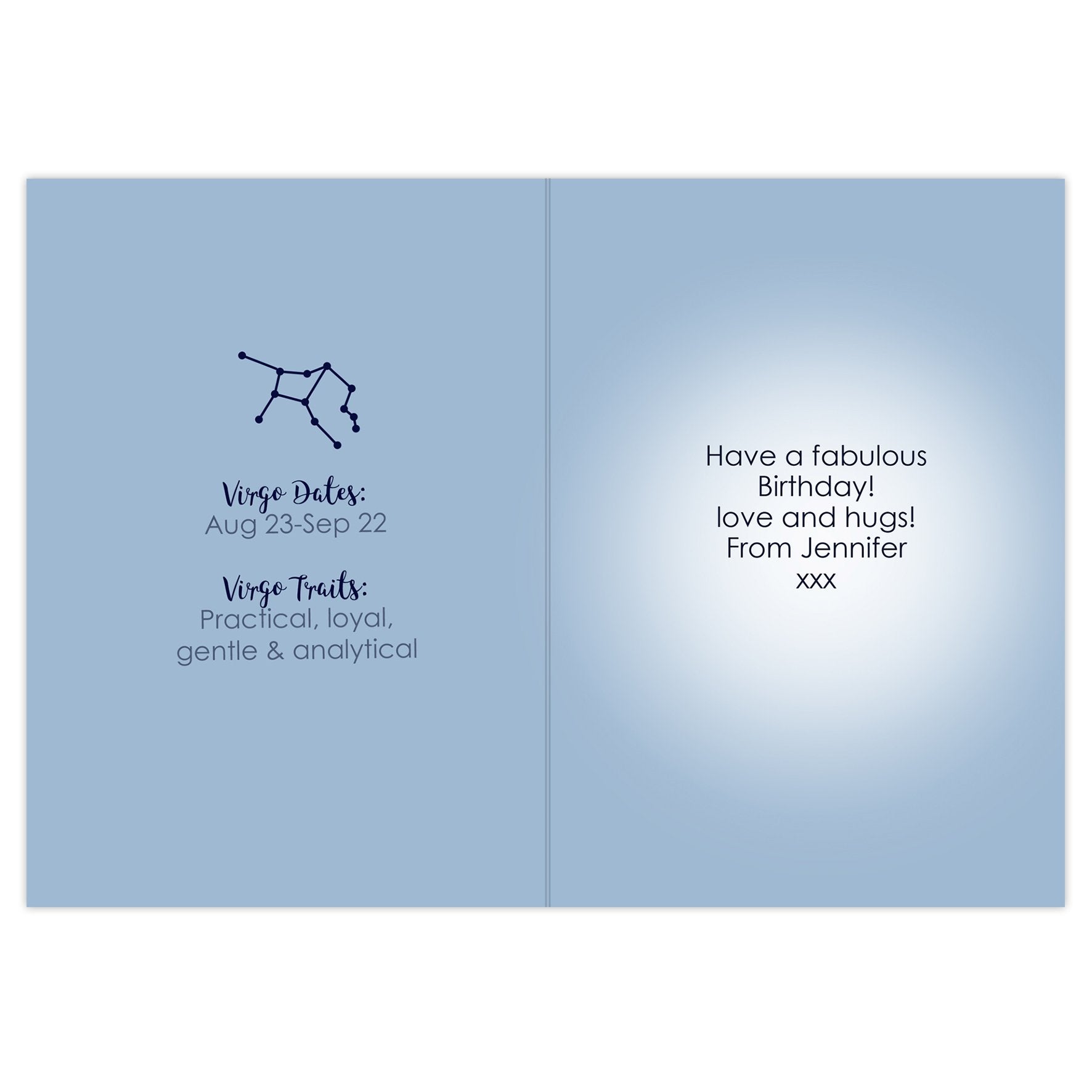 Personalised Virgo Zodiac Star Sign Card (August 23rd - September 22nd)