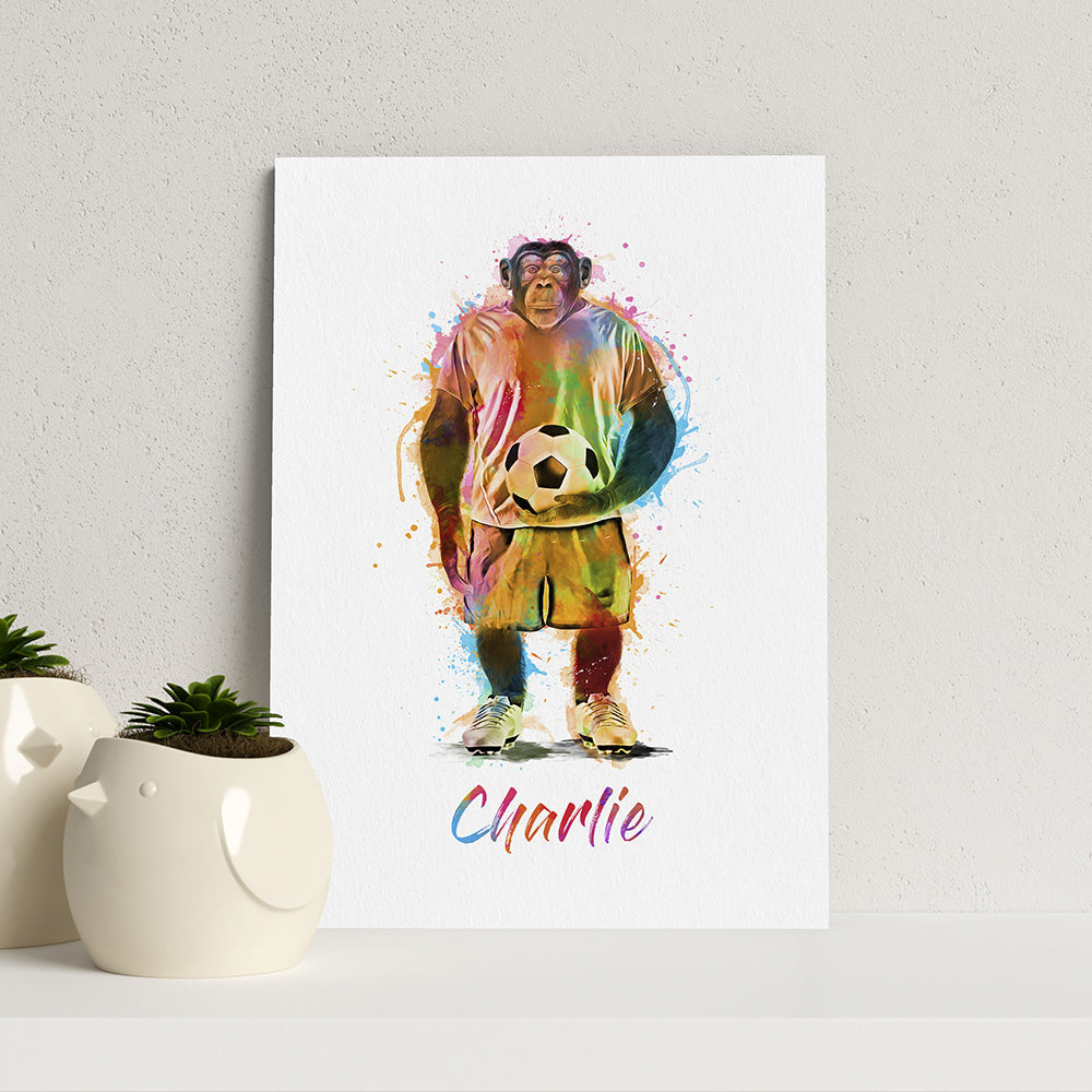 Personalised Personalised Watercolour Chimpanzee Football Print
