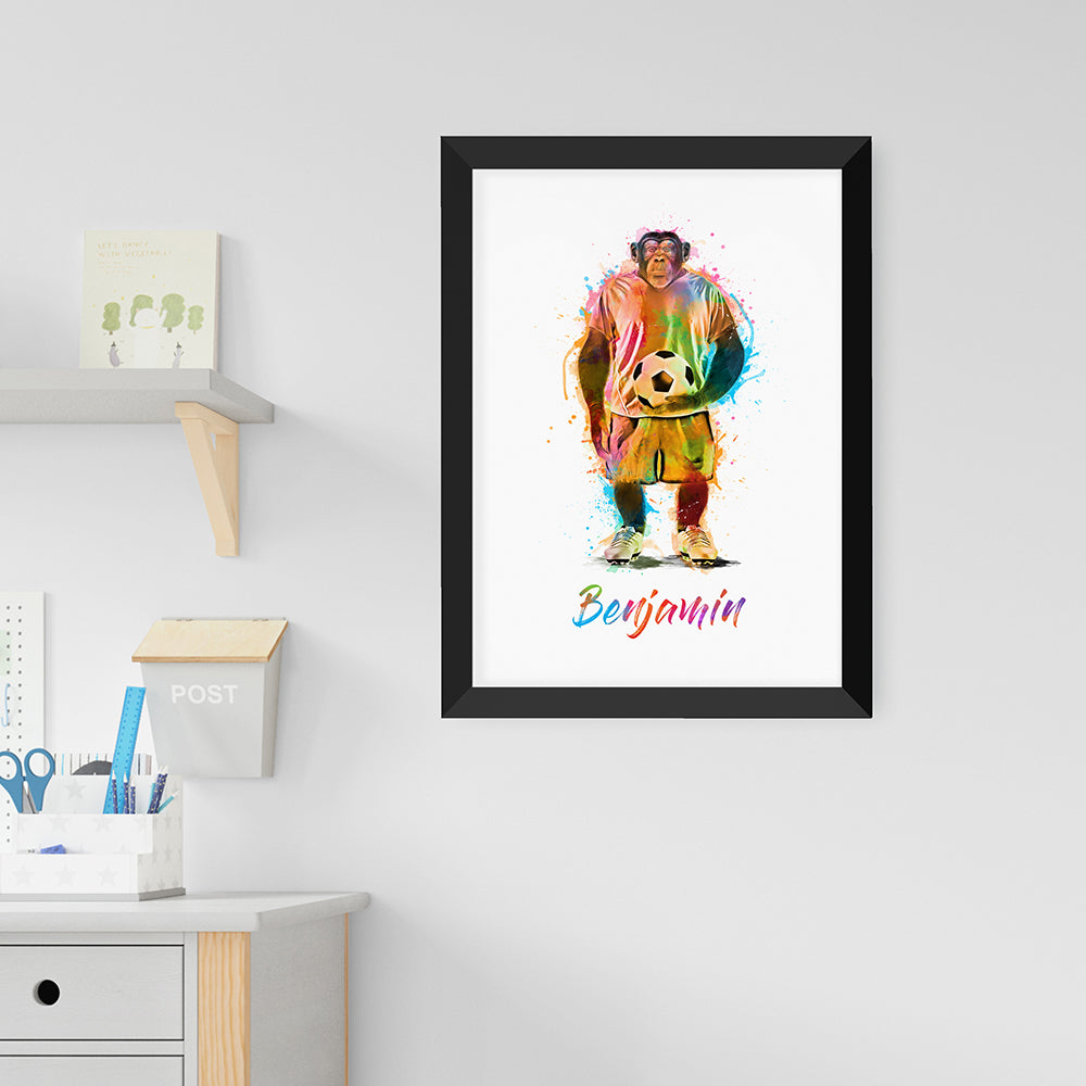 Personalised Personalised Watercolour Chimpanzee Football Print