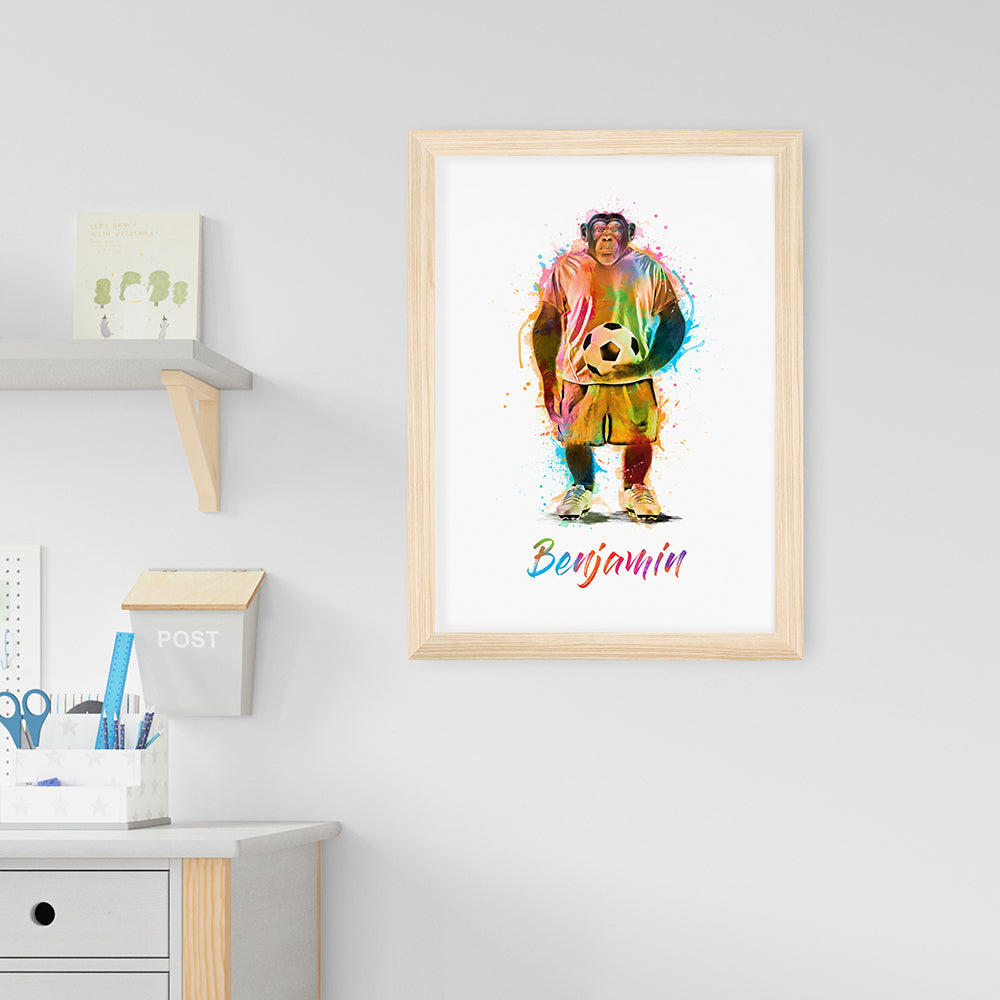 Personalised Personalised Watercolour Chimpanzee Football Print