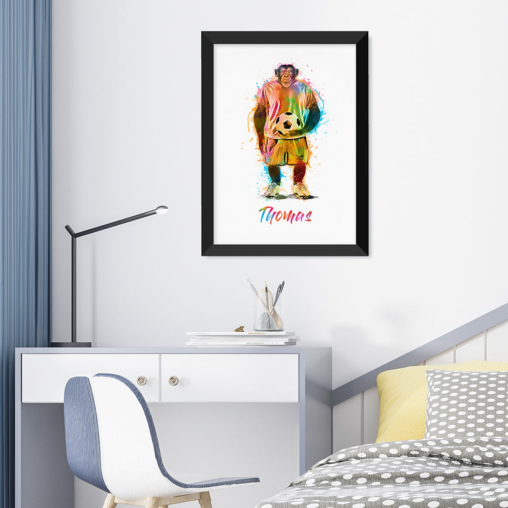 Personalised Personalised Watercolour Chimpanzee Football Print
