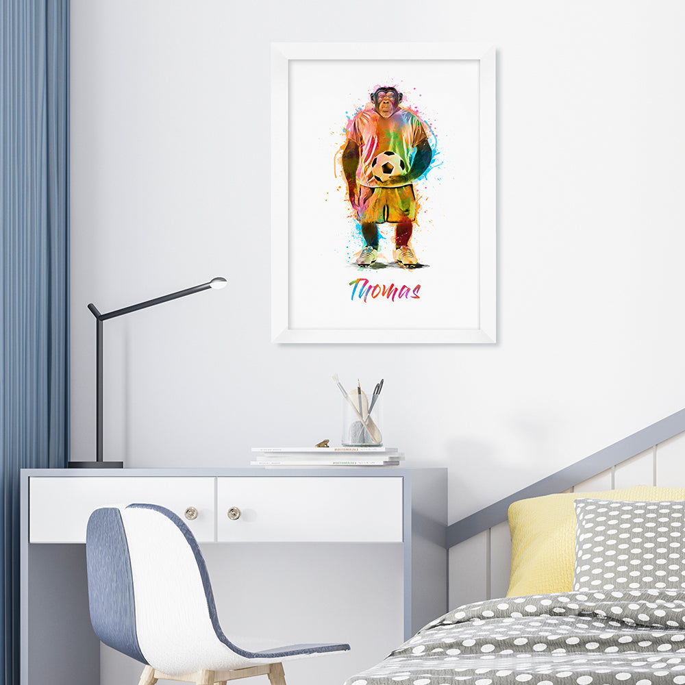 Personalised Personalised Watercolour Chimpanzee Football Print