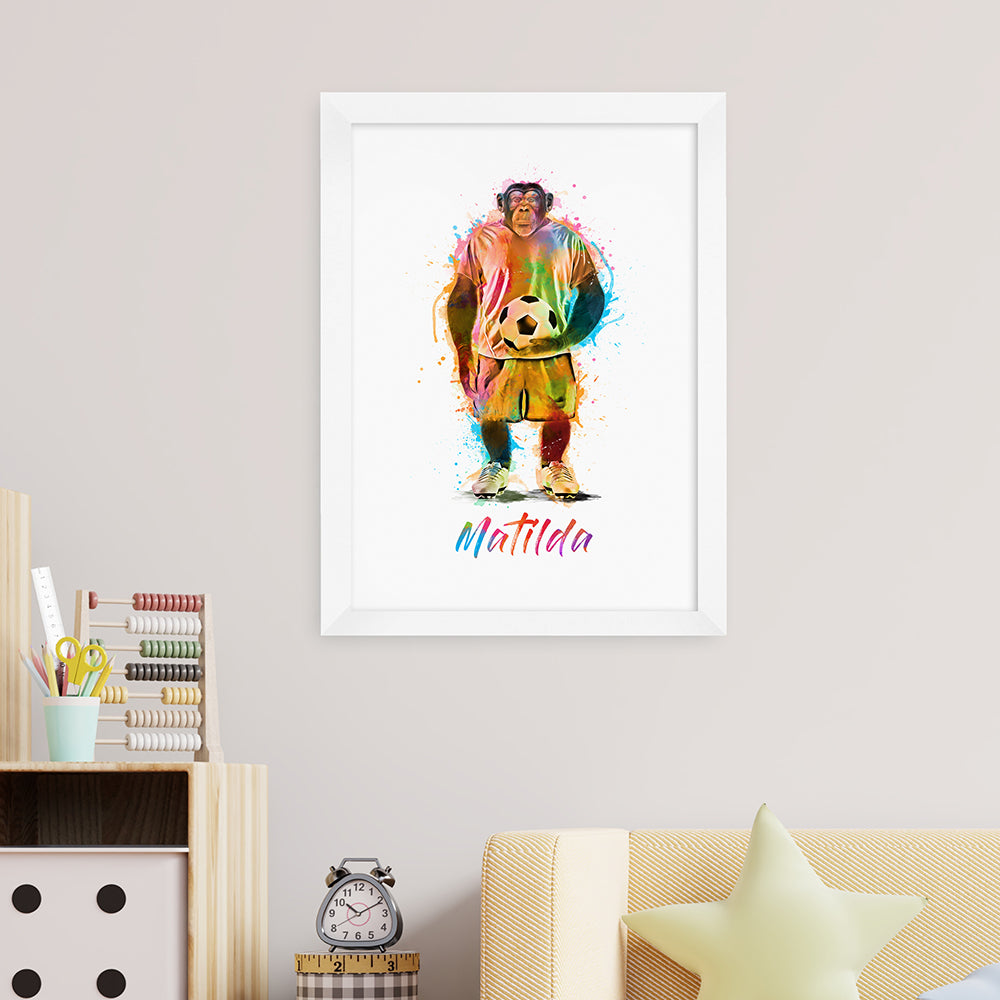 Personalised Personalised Watercolour Chimpanzee Football Print