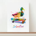 Personalised Personalised Watercolour Duck Skateboarding Print