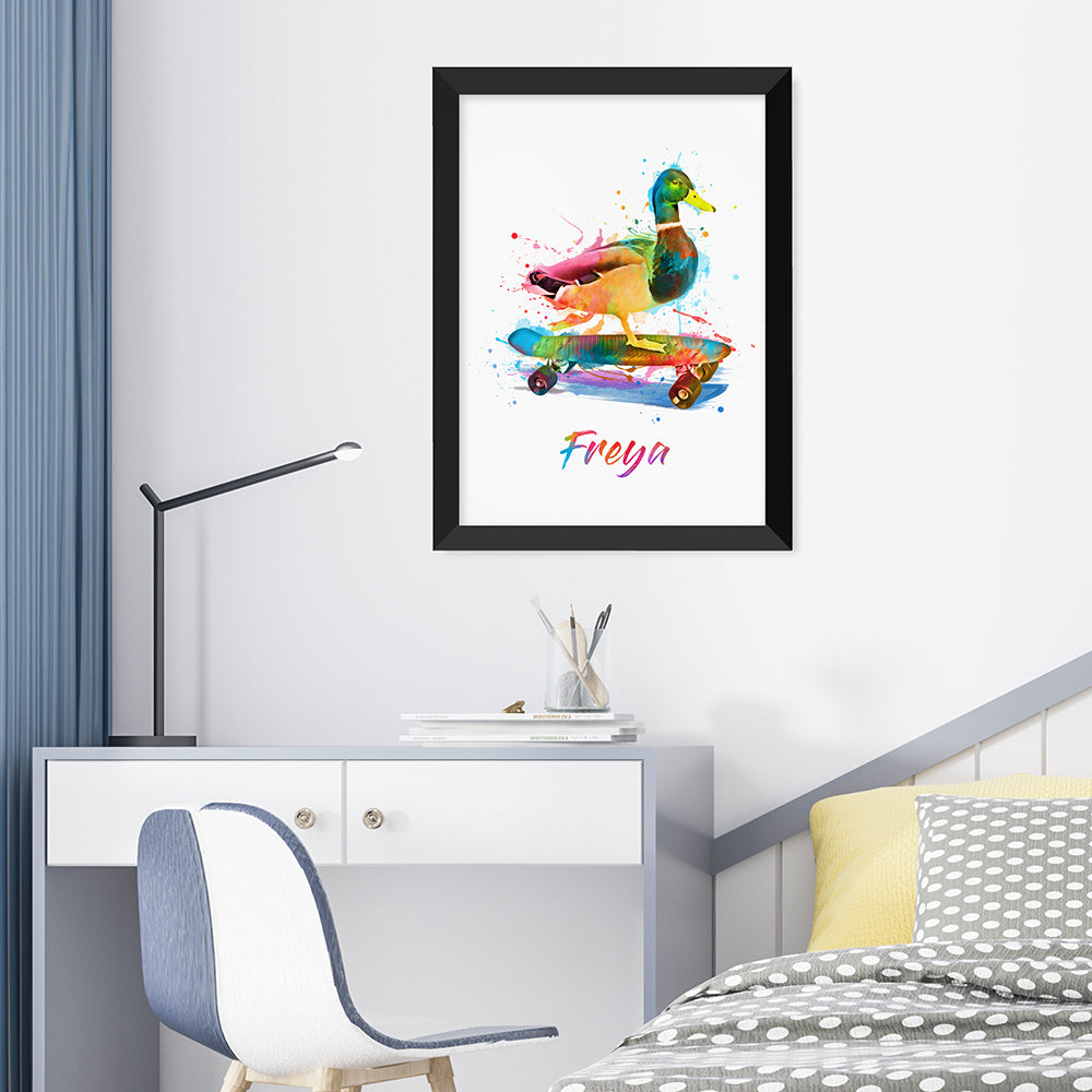 Personalised Personalised Watercolour Duck Skateboarding Print