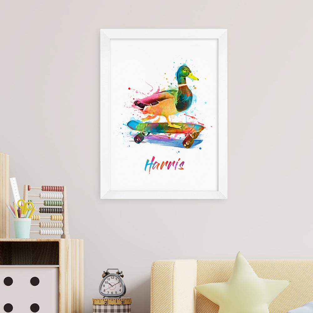 Personalised Personalised Watercolour Duck Skateboarding Print