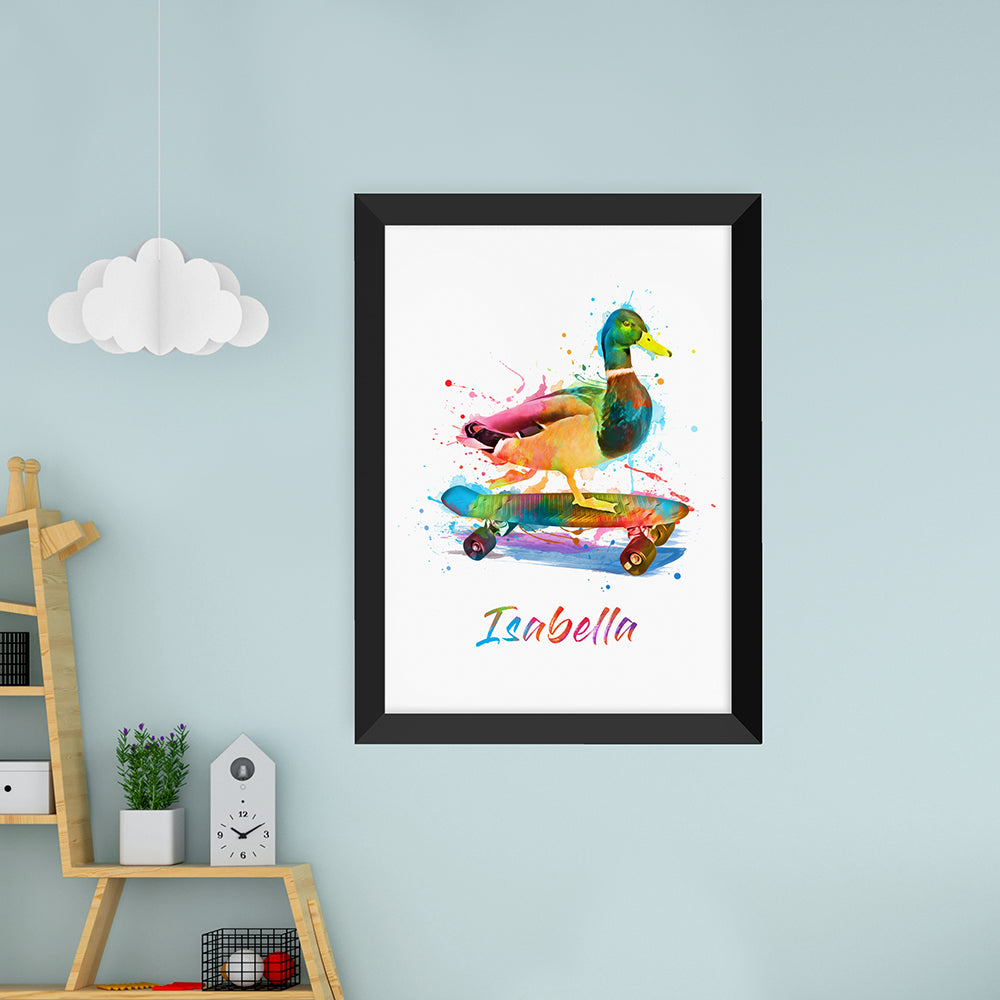 Personalised Personalised Watercolour Duck Skateboarding Print