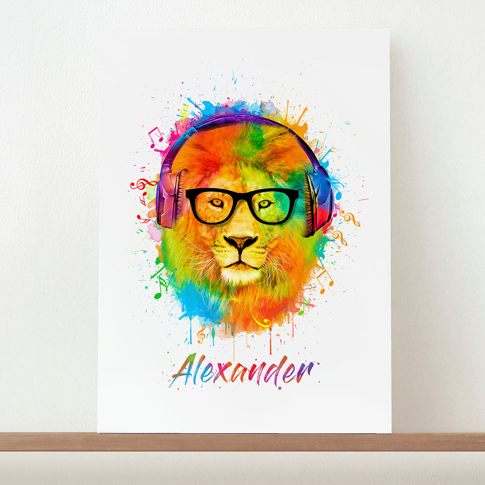 Personalised Personalised Watercolour Lion Wild Side Musical Print