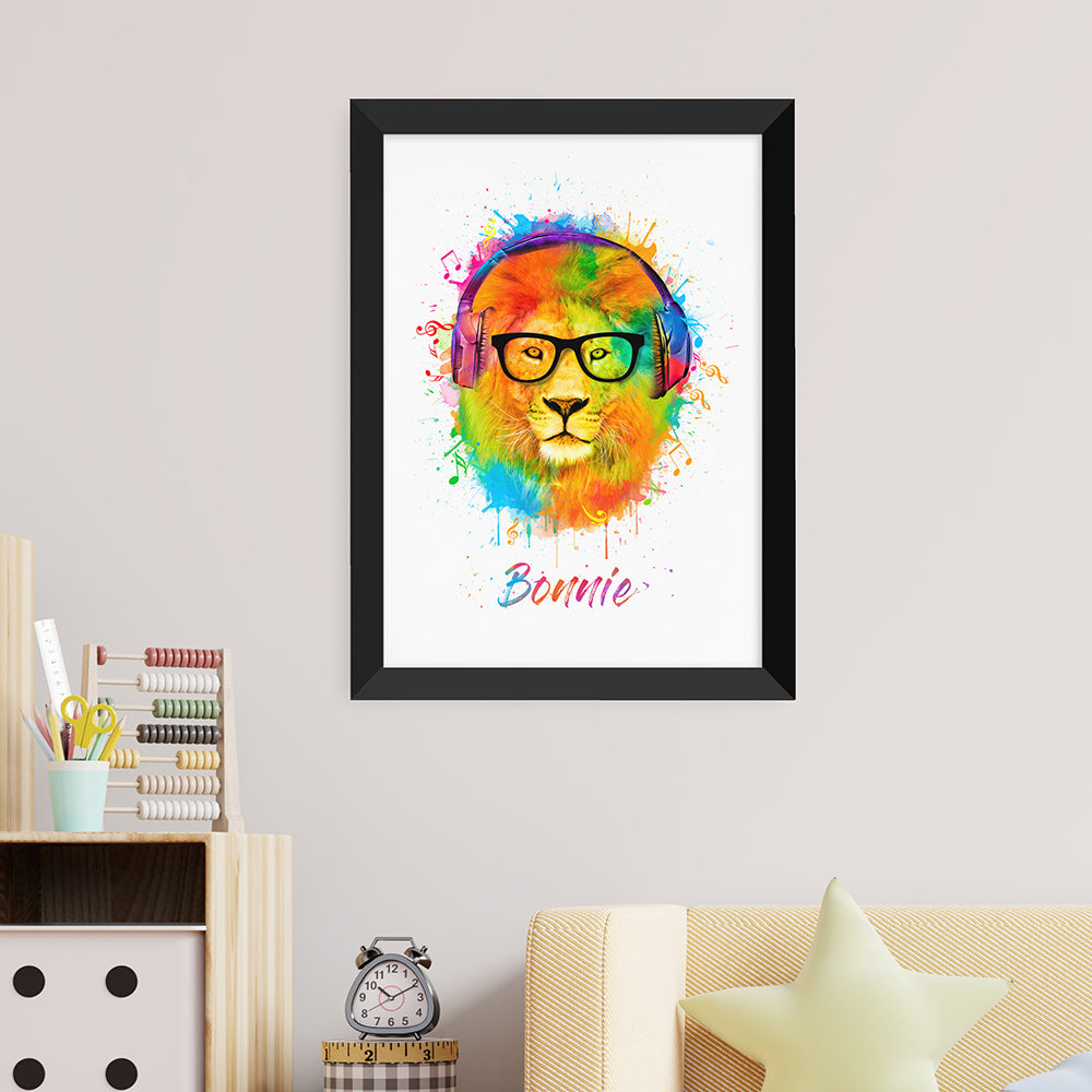 Personalised Personalised Watercolour Lion Wild Side Musical Print