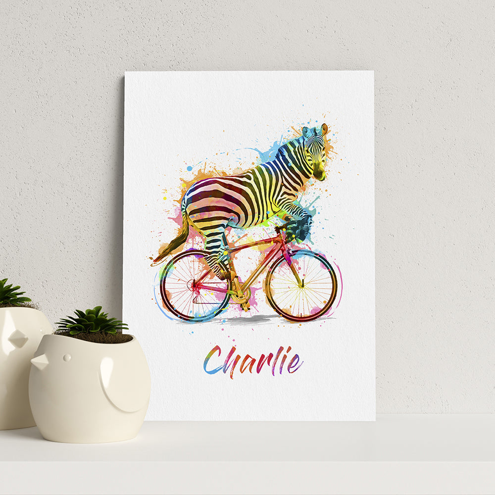 Personalised Personalised Watercolour Zebra Cycling Print