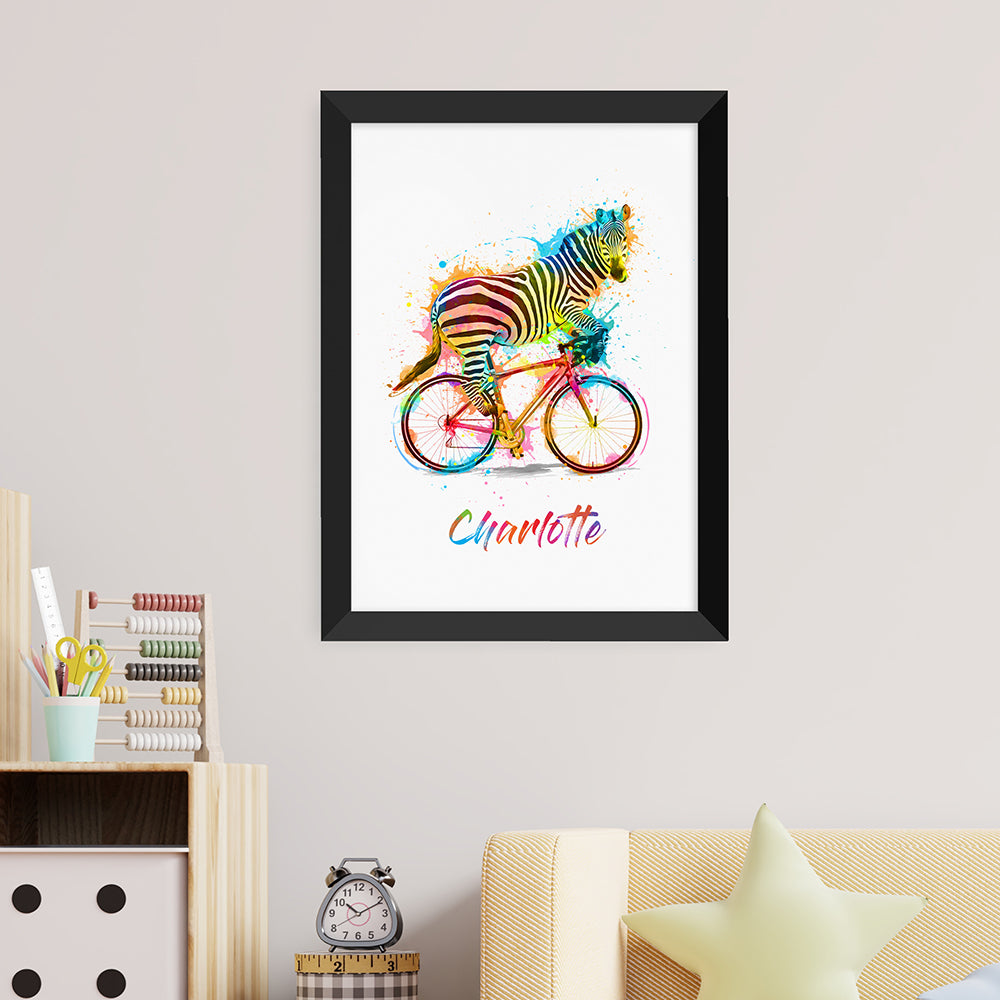 Personalised Personalised Watercolour Zebra Cycling Print