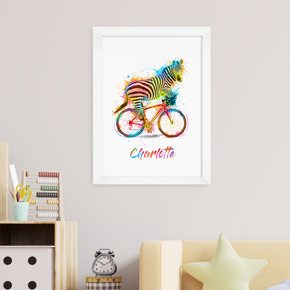 Personalised Personalised Watercolour Zebra Cycling Print