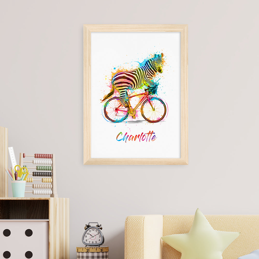 Personalised Personalised Watercolour Zebra Cycling Print