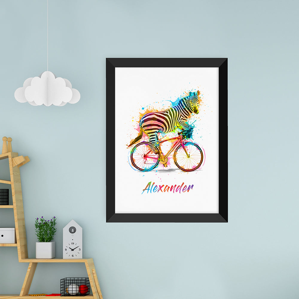 Personalised Personalised Watercolour Zebra Cycling Print