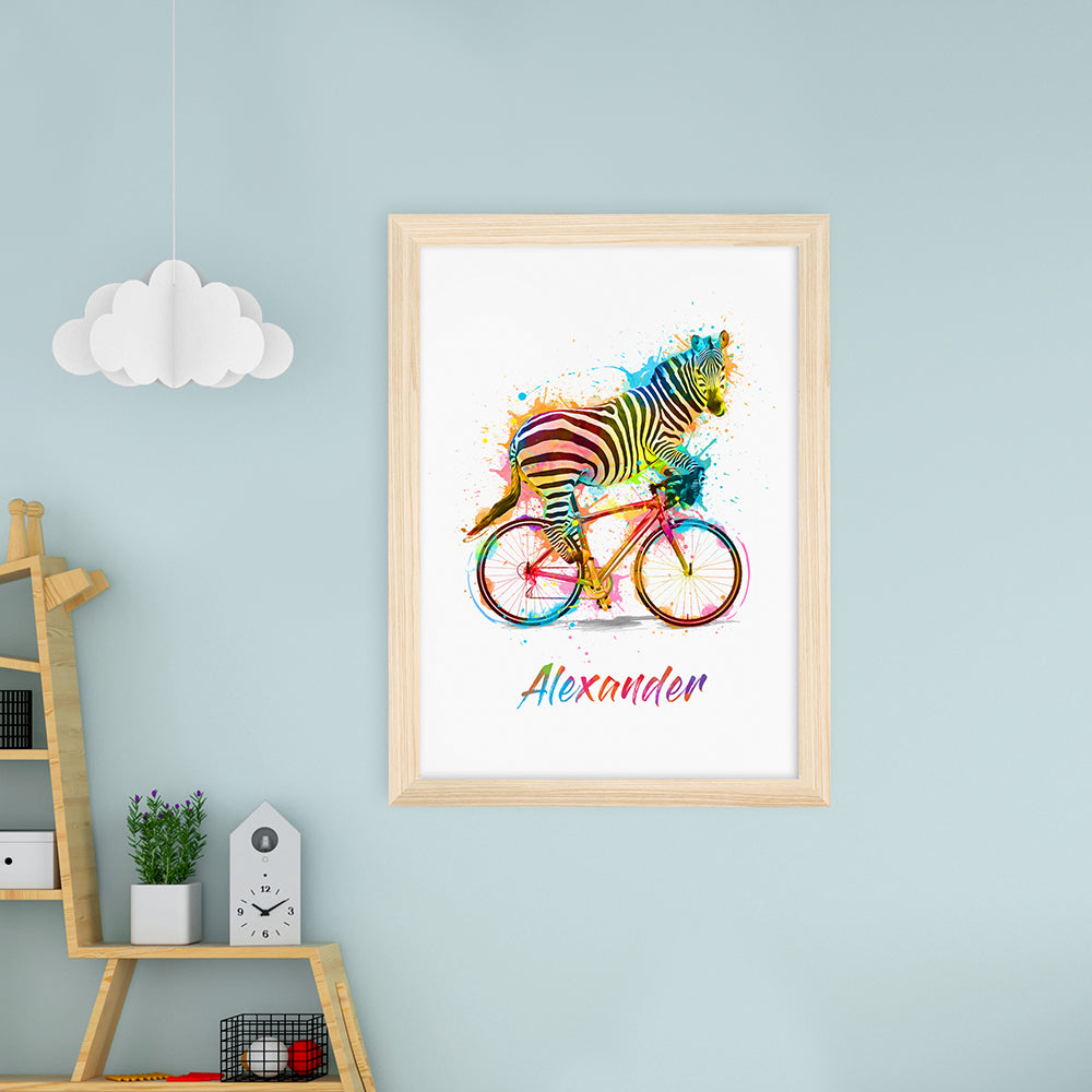 Personalised Personalised Watercolour Zebra Cycling Print