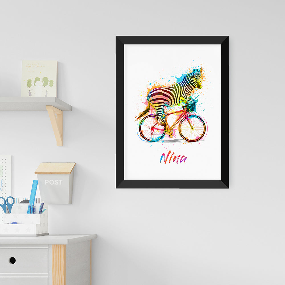 Personalised Personalised Watercolour Zebra Cycling Print