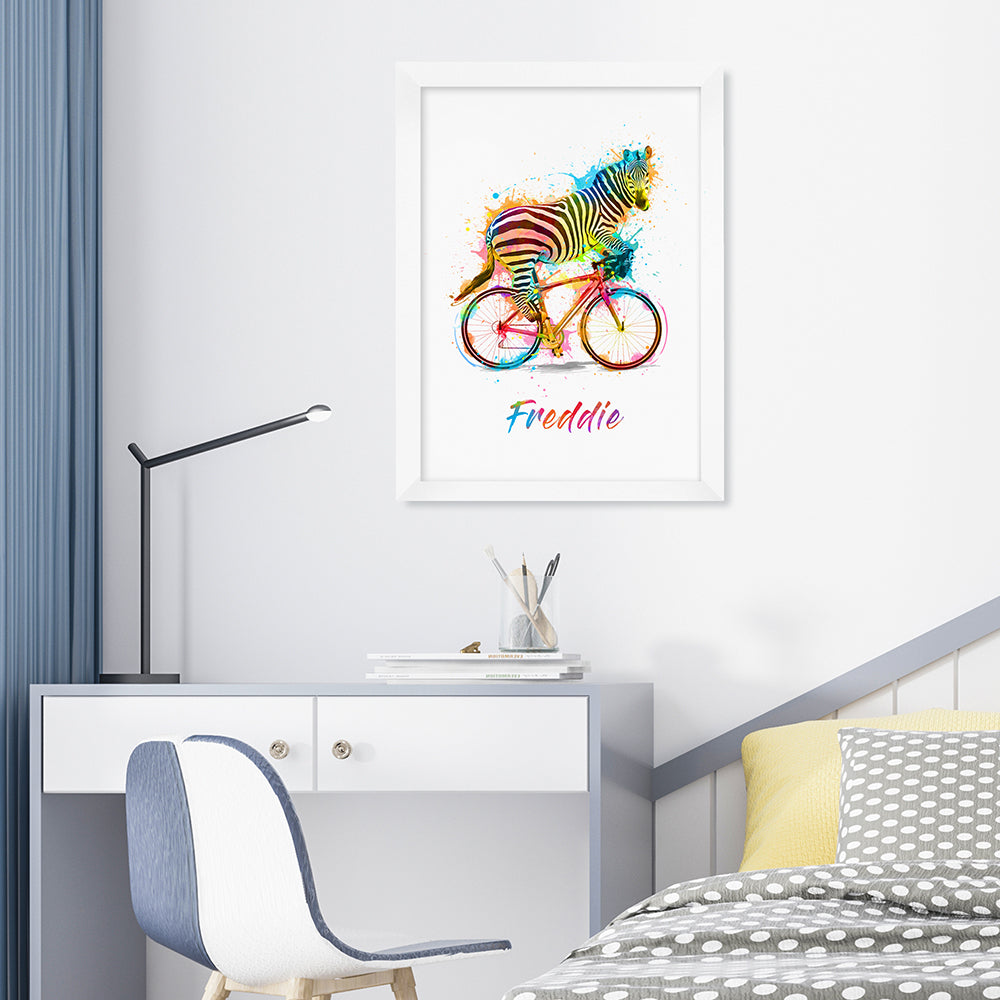 Personalised Personalised Watercolour Zebra Cycling Print