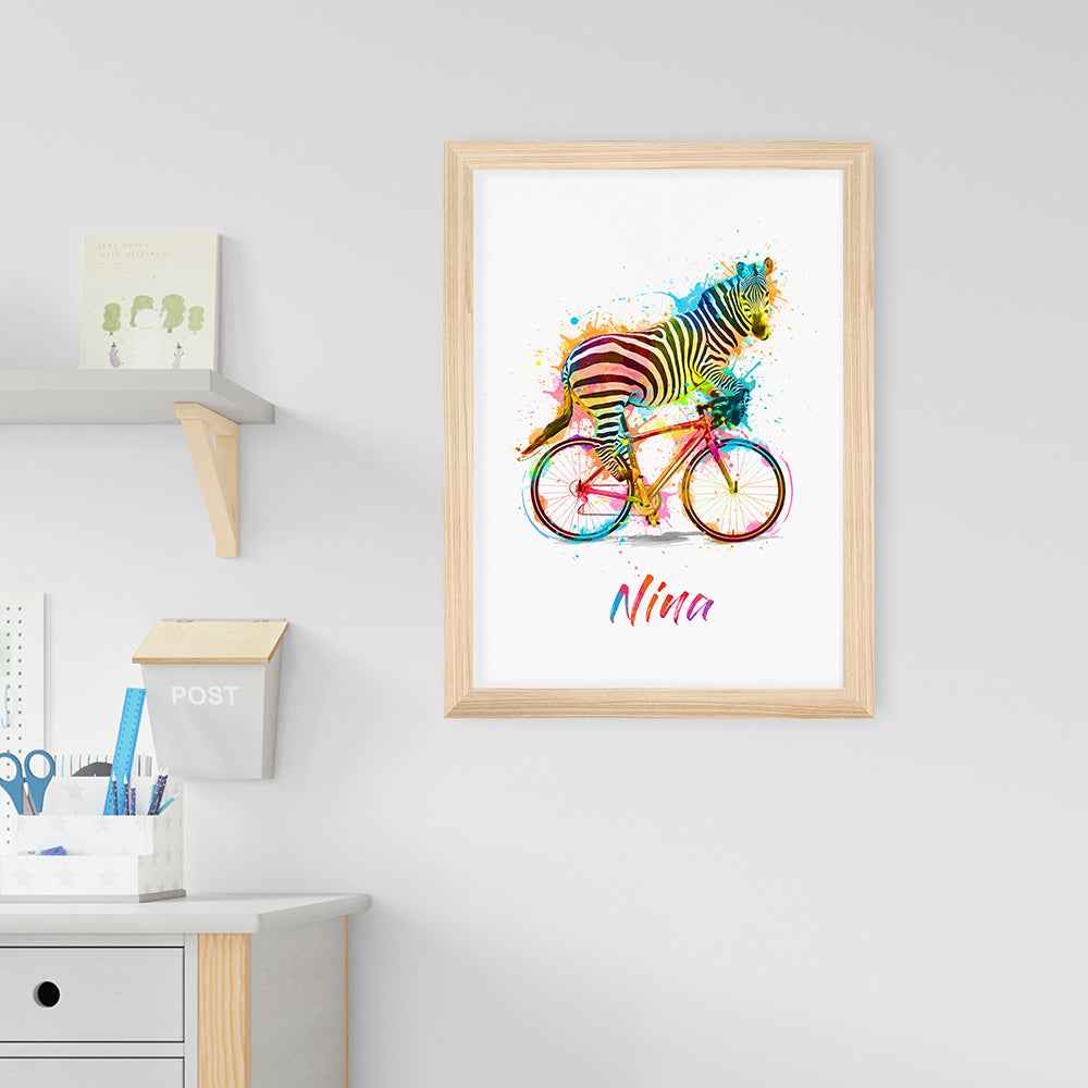 Personalised Personalised Watercolour Zebra Cycling Print