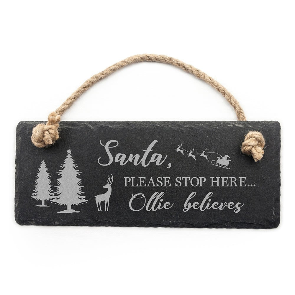 Personalised We Believe Santa Slate Hanging Sign