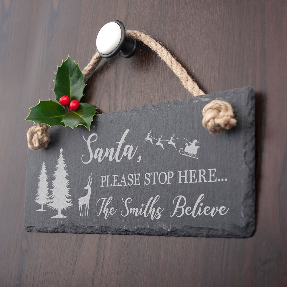 Personalised We Believe Santa Slate Hanging Sign