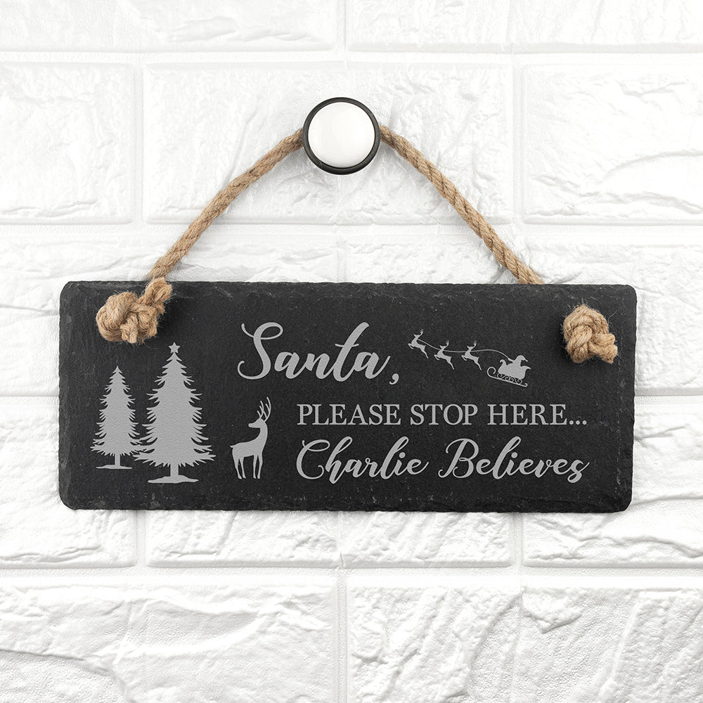 Personalised We Believe Santa Slate Hanging Sign