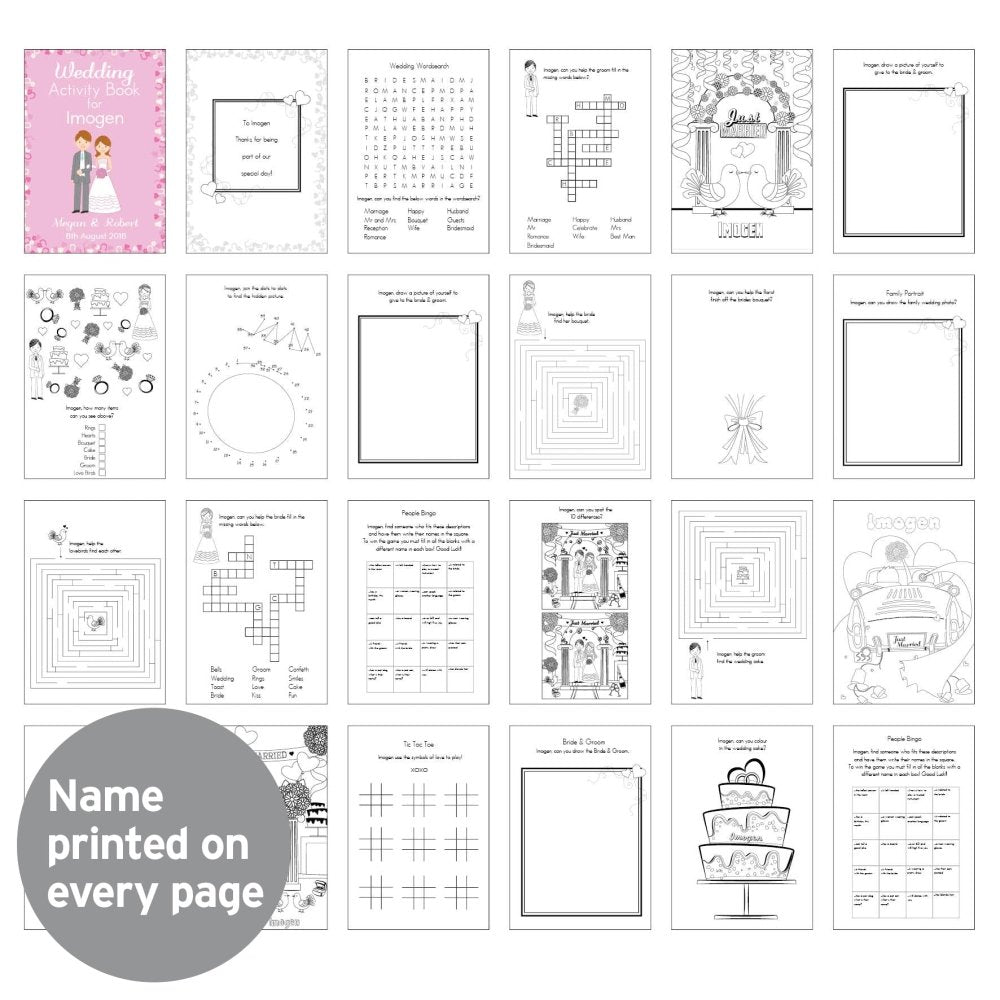 Personalised Wedding Activity Book For Girls