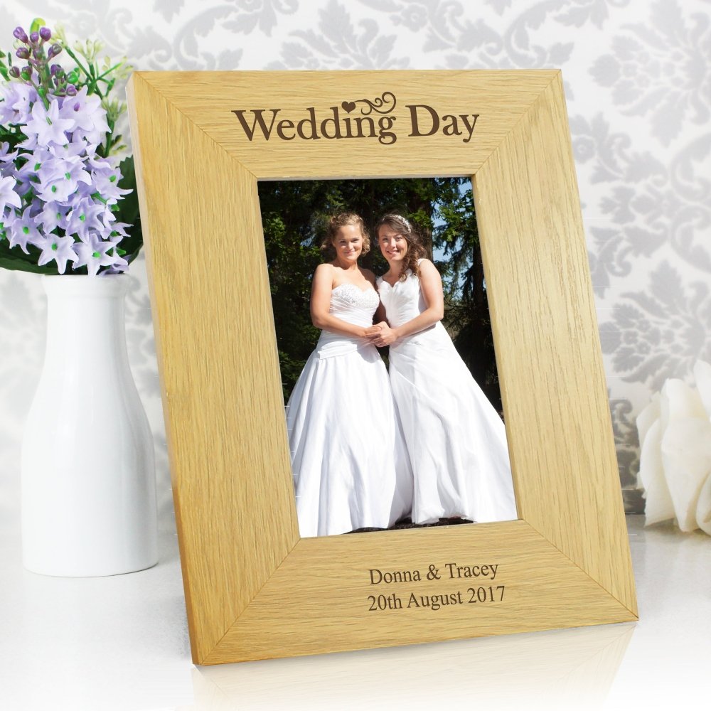 Personalised Wedding Day 4x6 Inch Oak Finish Photo Frame