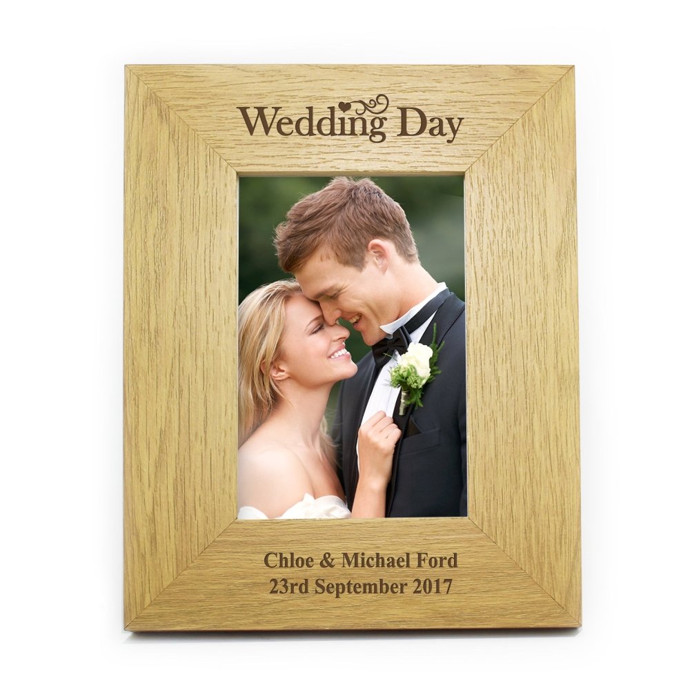 Personalised Wedding Day 6x4 Inch Oak Finish Photo Frame