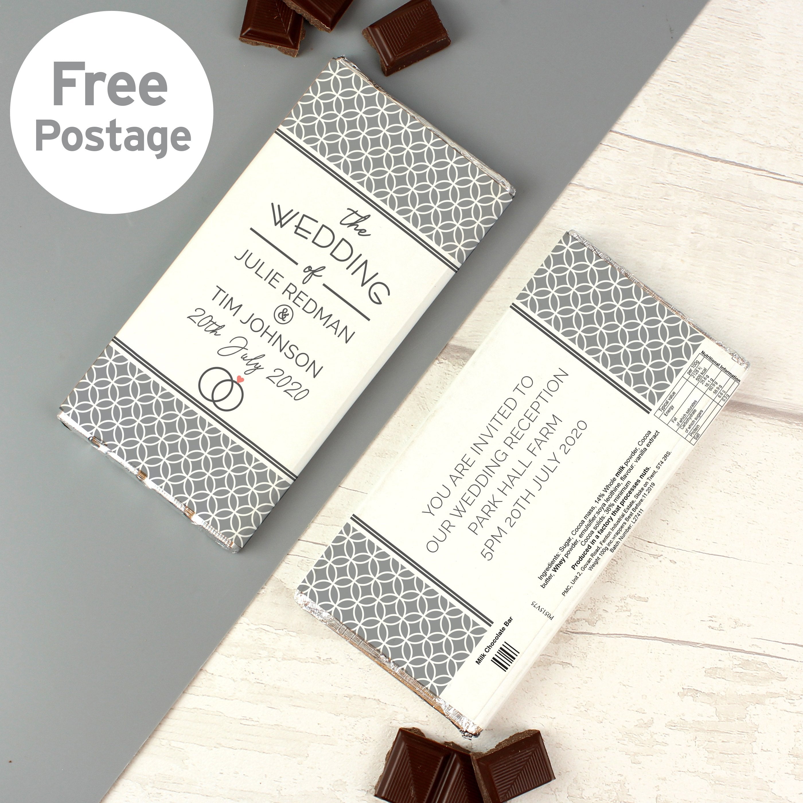Personalised Wedding Milk Chocolate Bar