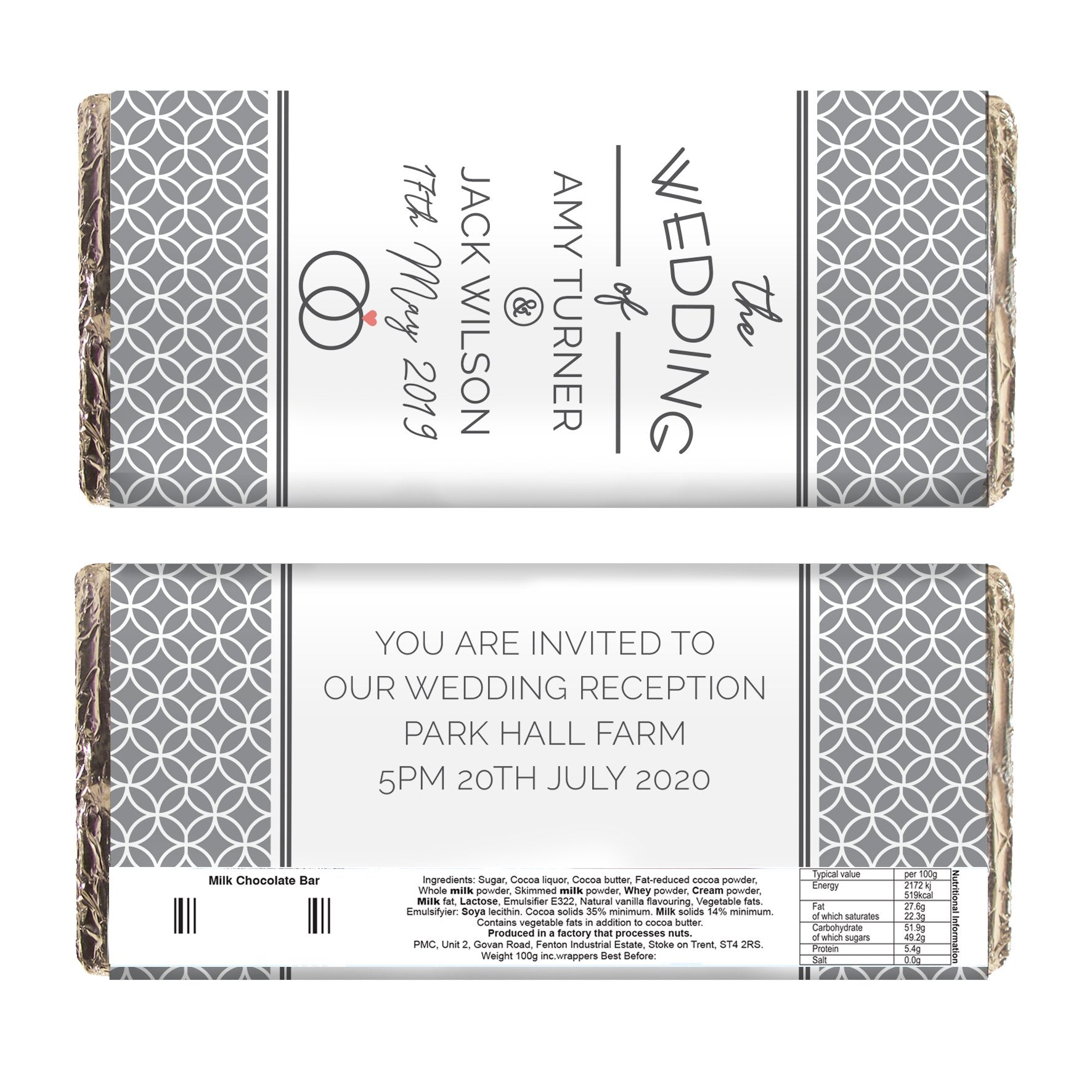 Personalised Wedding Milk Chocolate Bar