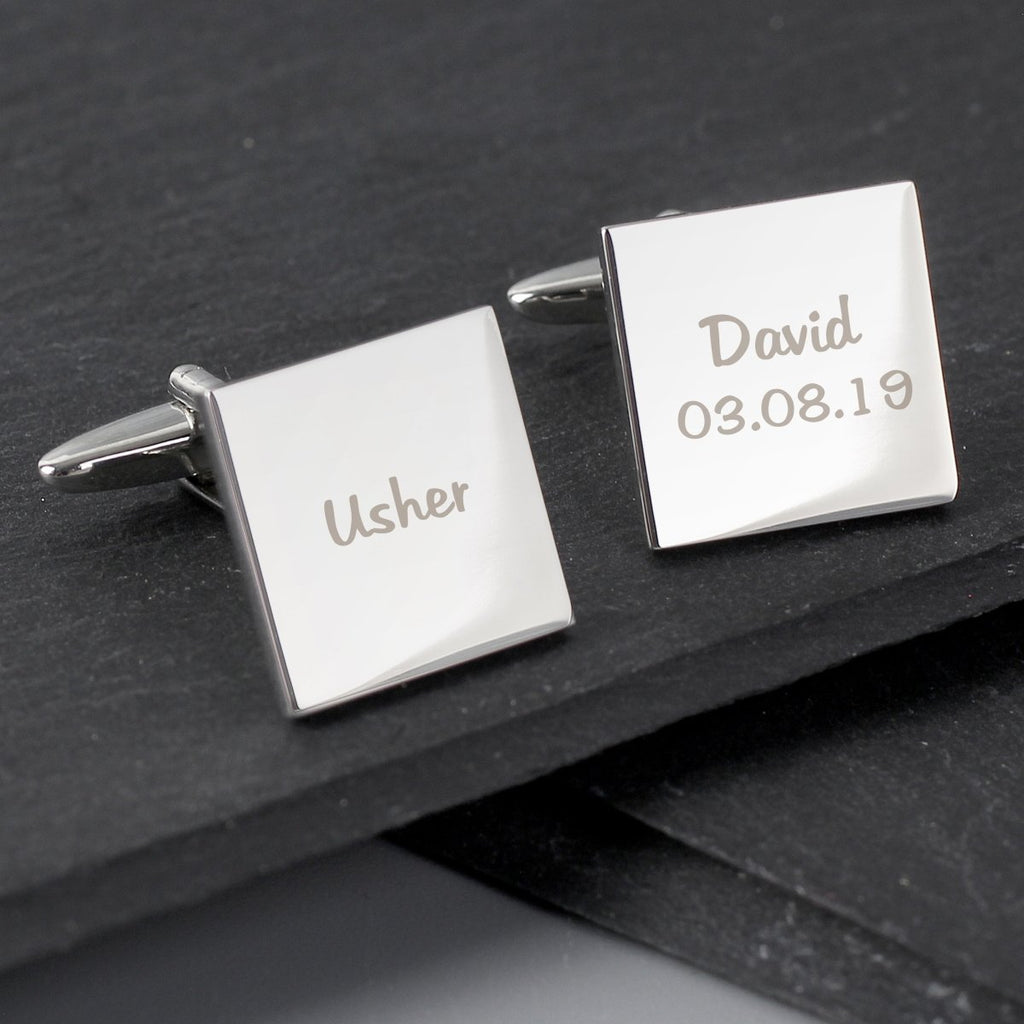 Personalised Wedding Role Square Cufflinks -1 Line