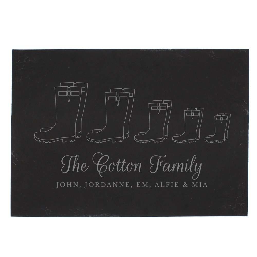 Personalised Welly Boot Family Of Five Slate