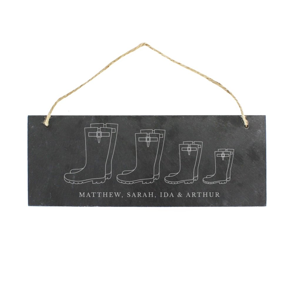 Personalised Welly Boot Family Of Four Hanging Slate Plaque