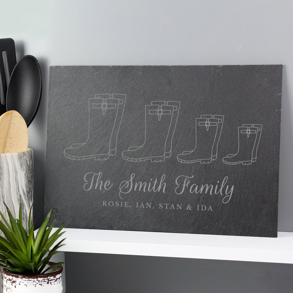 Personalised Welly Boot Family Of Four Slate