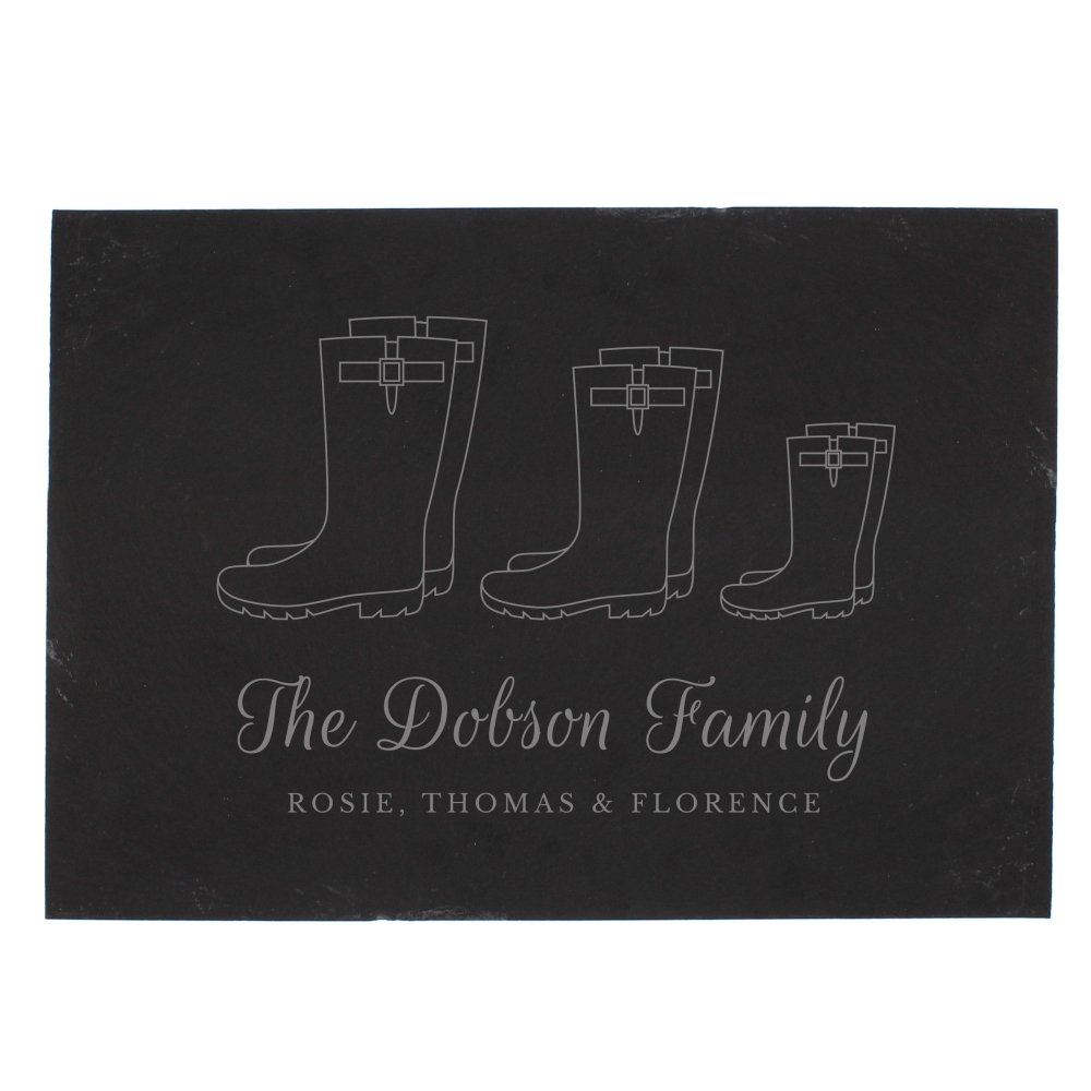 Personalised Welly Boot Family Of Three Slate