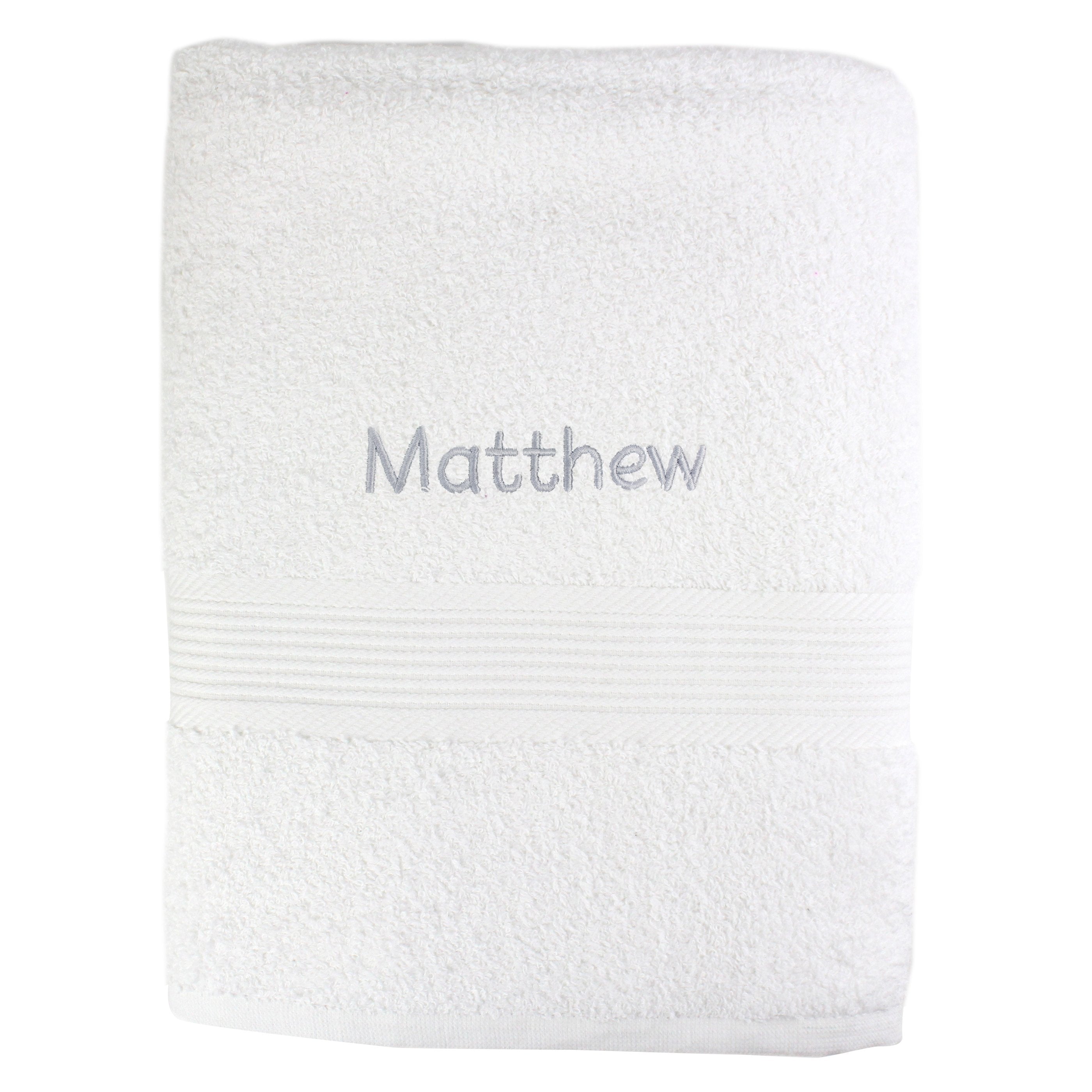 Personalised White Bath Towel - Grey